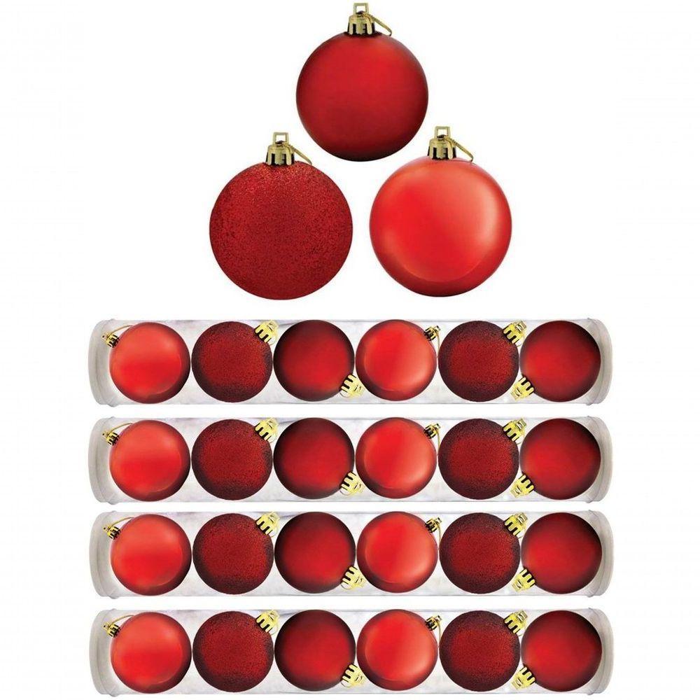 Kit Bola Natal Gliter, Fosca, Brilho Vermelha 24 Peças 8Cm - 1