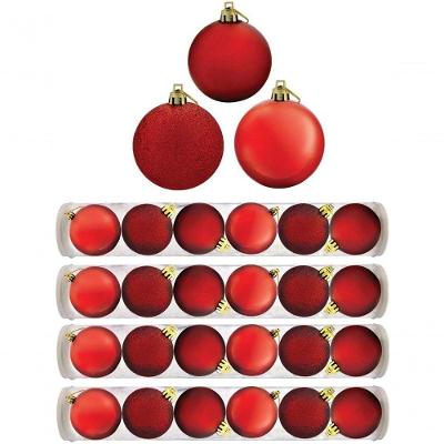 Kit Bola Natal Gliter, Fosca, Brilho Vermelha 24 Peças 8Cm