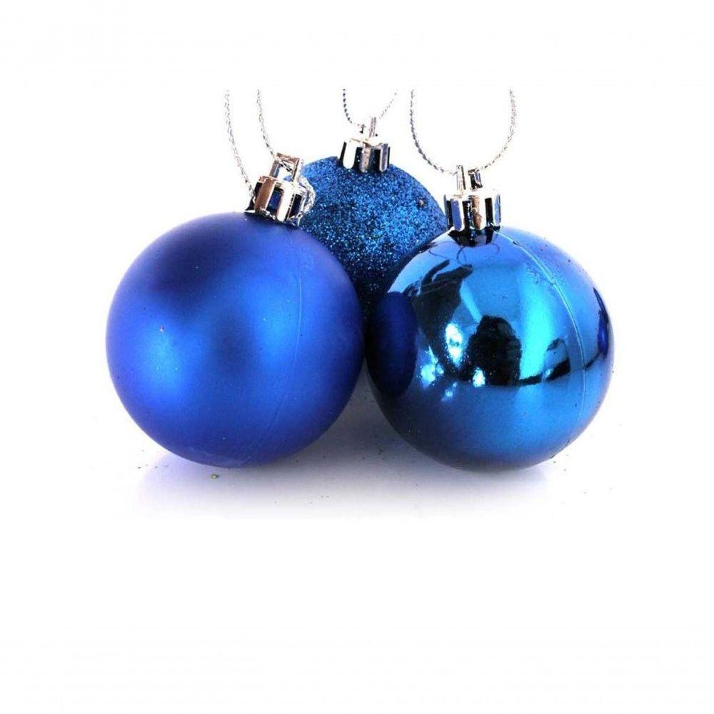 Kit 6 Bolas De Natal Mista Azul 8Cm - Master Christmas - 2