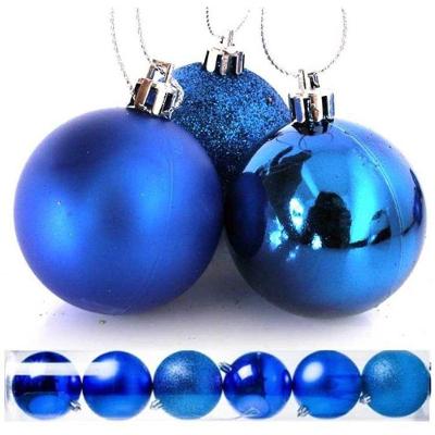 Kit 6 Bolas De Natal Mista Azul 8Cm - Master Christmas