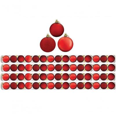 Super Kit 60 Bolas Natal Glitter, Lisa E Fosca Vermelha 4Cm