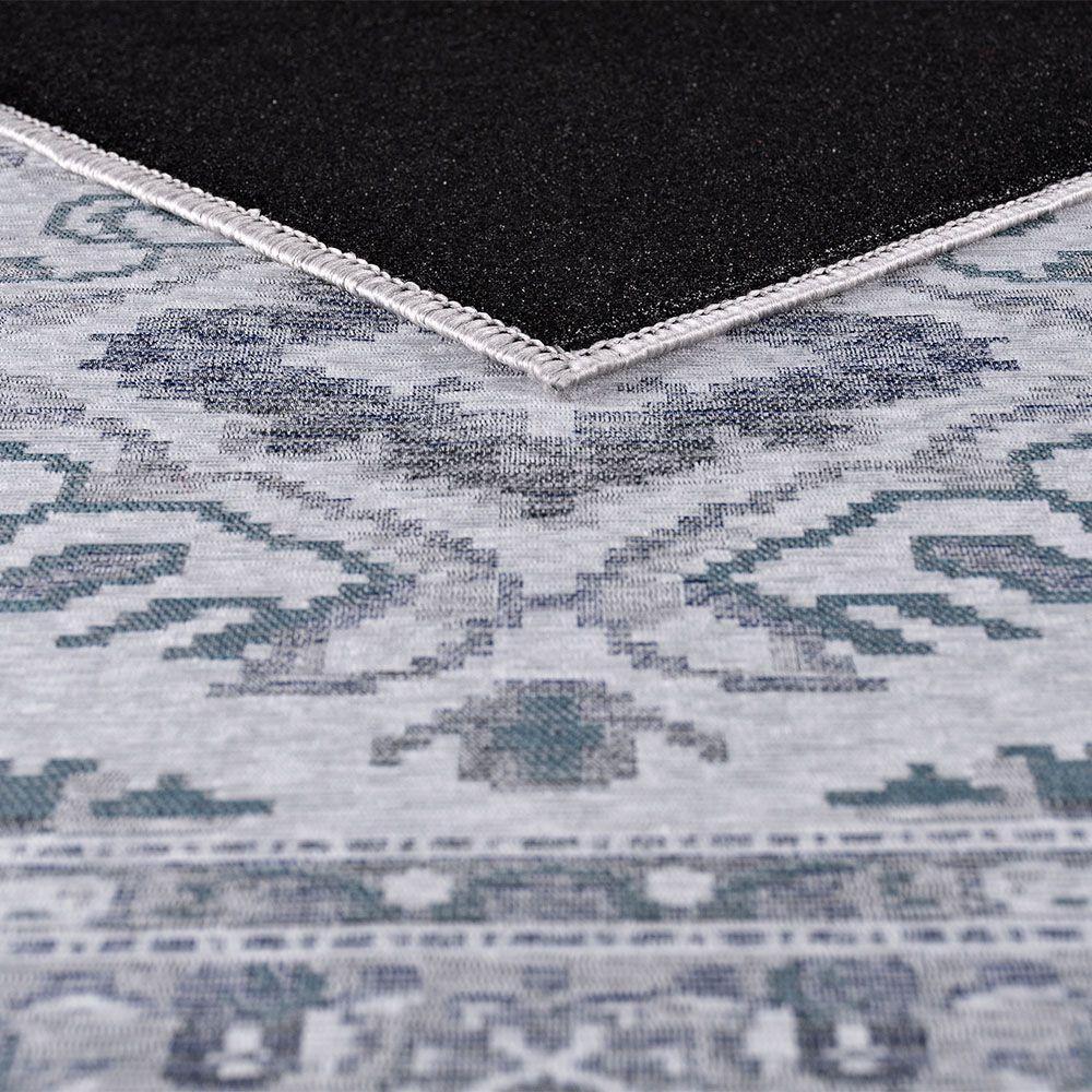 Tapete Sala Quarto Funcional Medalhão 1,00 X 1,50 Titulos Cinza/azul-55 - 3