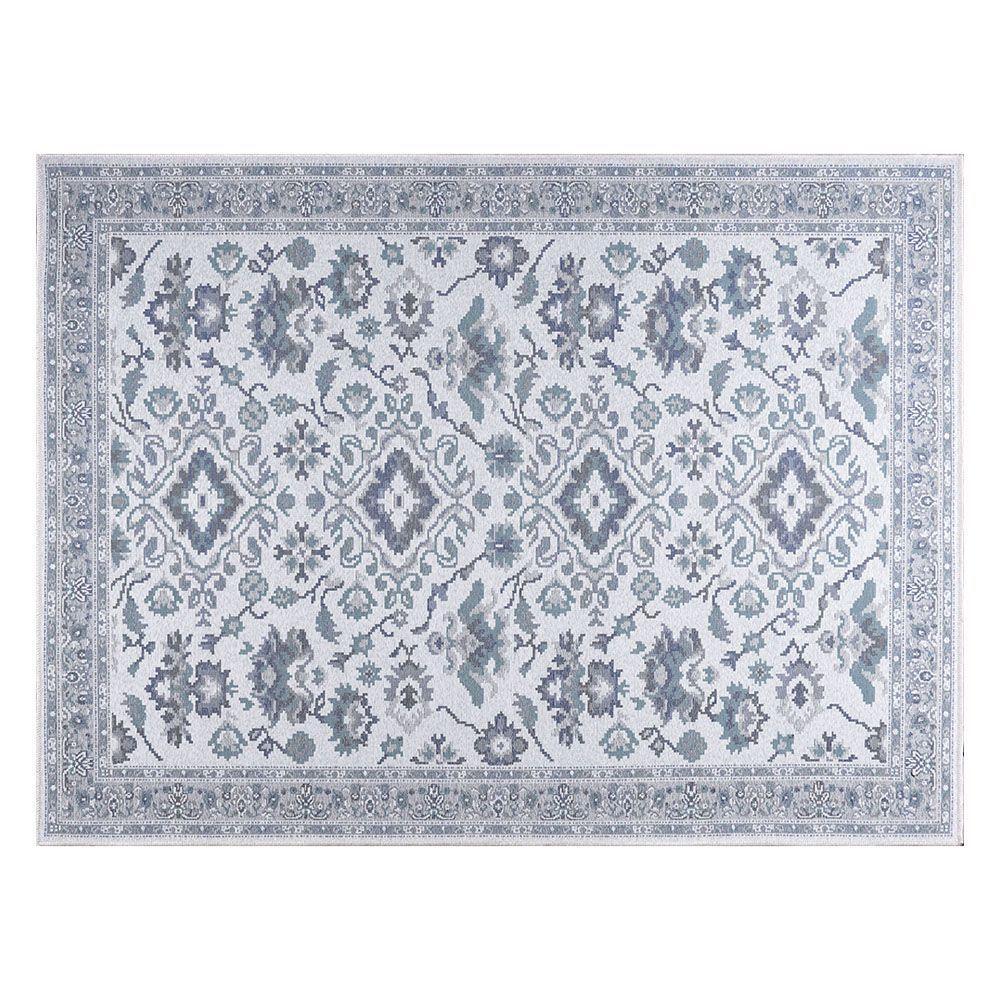 Tapete Sala Quarto Funcional Medalhão 1,00 X 1,50 Titulos Cinza/azul-55 - 5