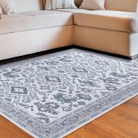 Tapete Sala Quarto Funcional Medalhão 1,00 X 1,50 Titulos Cinza/azul-55 - 1