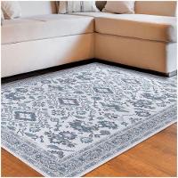 Tapete Sala Quarto Funcional Medalhão 2,00 X 2,50 Titulos Cinza/azul-55 - 1