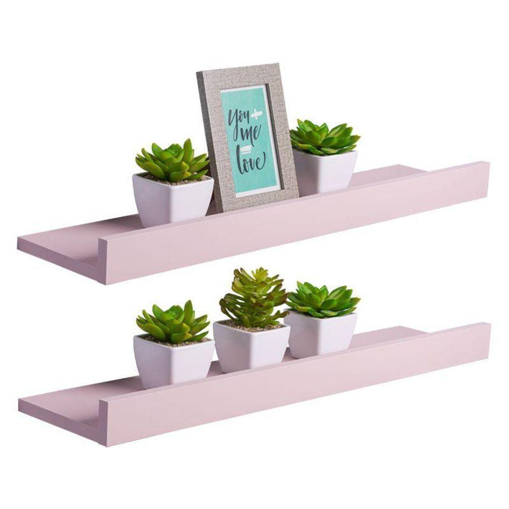 Kit 2 Prateleiras 80 X 10Cm Rosa Claro Suporte Invisível - 1