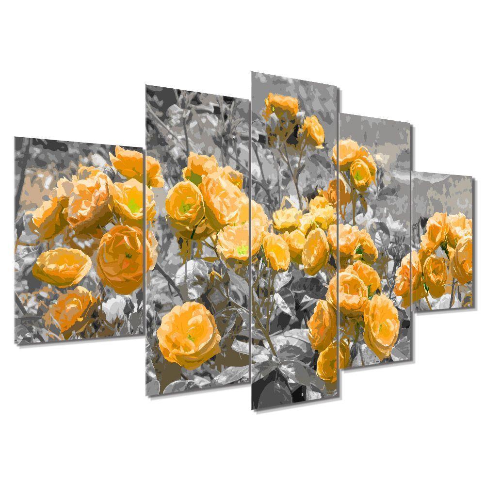 Kit 5 Placa Quadro Flores Vermelha Titulos Rosas Amarelas - 1