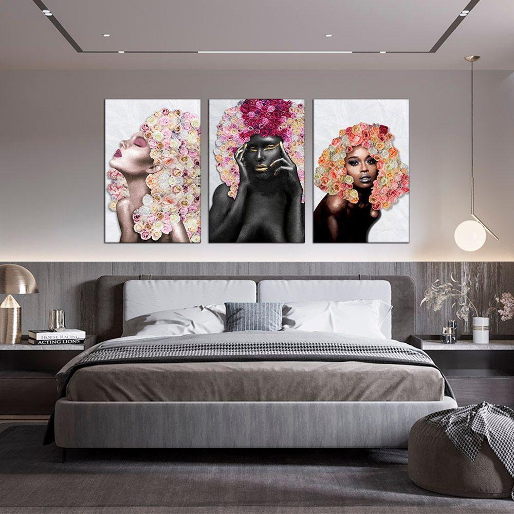 Placas Quadros Mdf 20X30Cm Mulheres Rosto Flores Rosas Kit 3 - 8