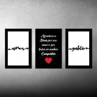 Kit Placas Quadros Decorativos 3pçs 20x30 Deus Amor Gratidão - 3