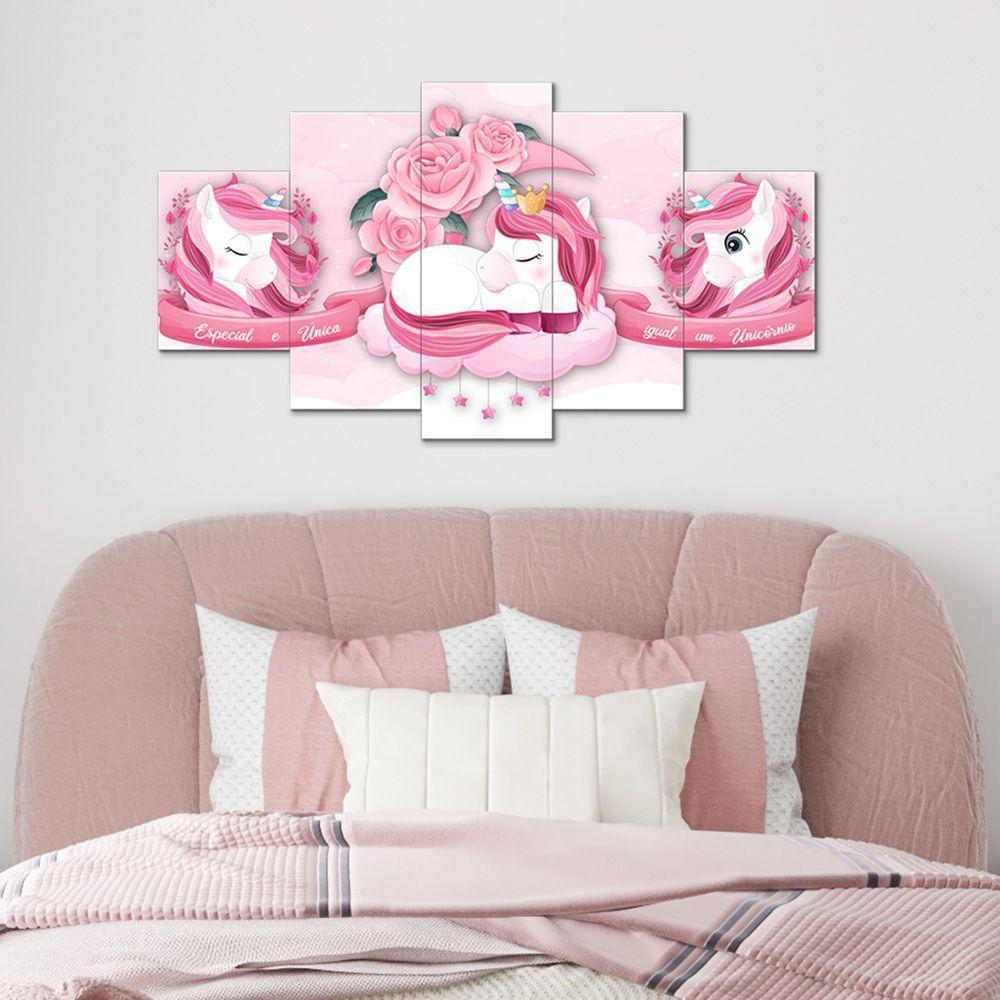 Kit Quadros Quarto Infantil Unicórnio Rosa Menina - 3