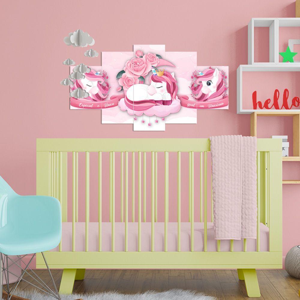 Kit Quadros Quarto Infantil Unicórnio Rosa Menina - 4