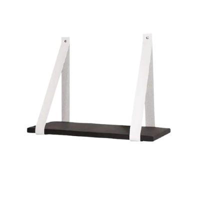Prateleira Para Quarto Preto Alça Couro Legitimo Branco 48Cm