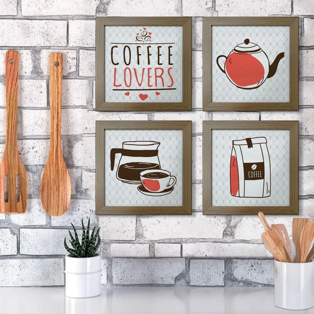 Quadro Cozinha 20x20cm Kit 4 Un Titulos Moldura Madeira - 7