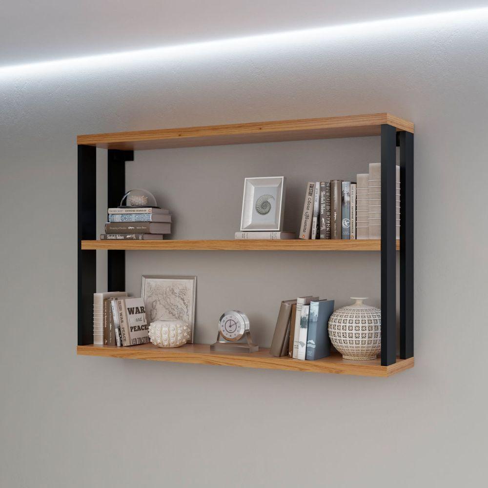 Nicho 2 Prateleiras 89,5cm Freijó Com Preto Dalla Costa F26 - 1