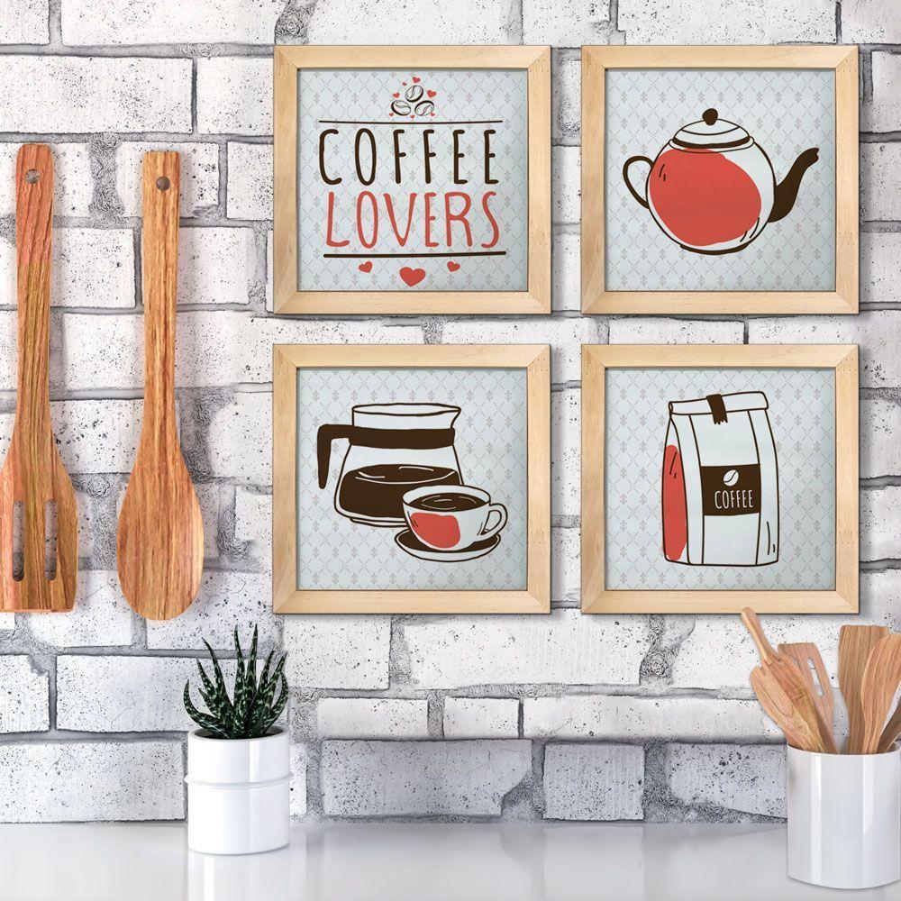 Quadro Cozinha 20x20cm Kit 4 Un Titulos Moldura Mel - 6