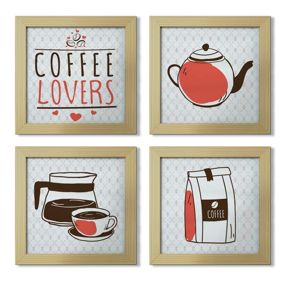 Quadro Cozinha 20x20cm Kit 4 Un Titulos Moldura Marfim Listrado - 6