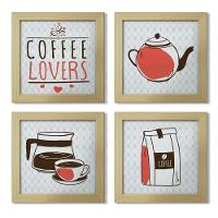 Quadro Cozinha 20x20cm Kit 4 Un Titulos Moldura Marfim Listrado - 8