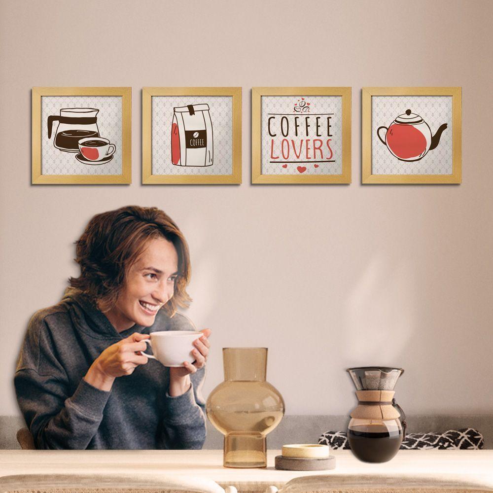 Quadro Cozinha 20x20cm Kit 4 Un Titulos Moldura Marfim - 4