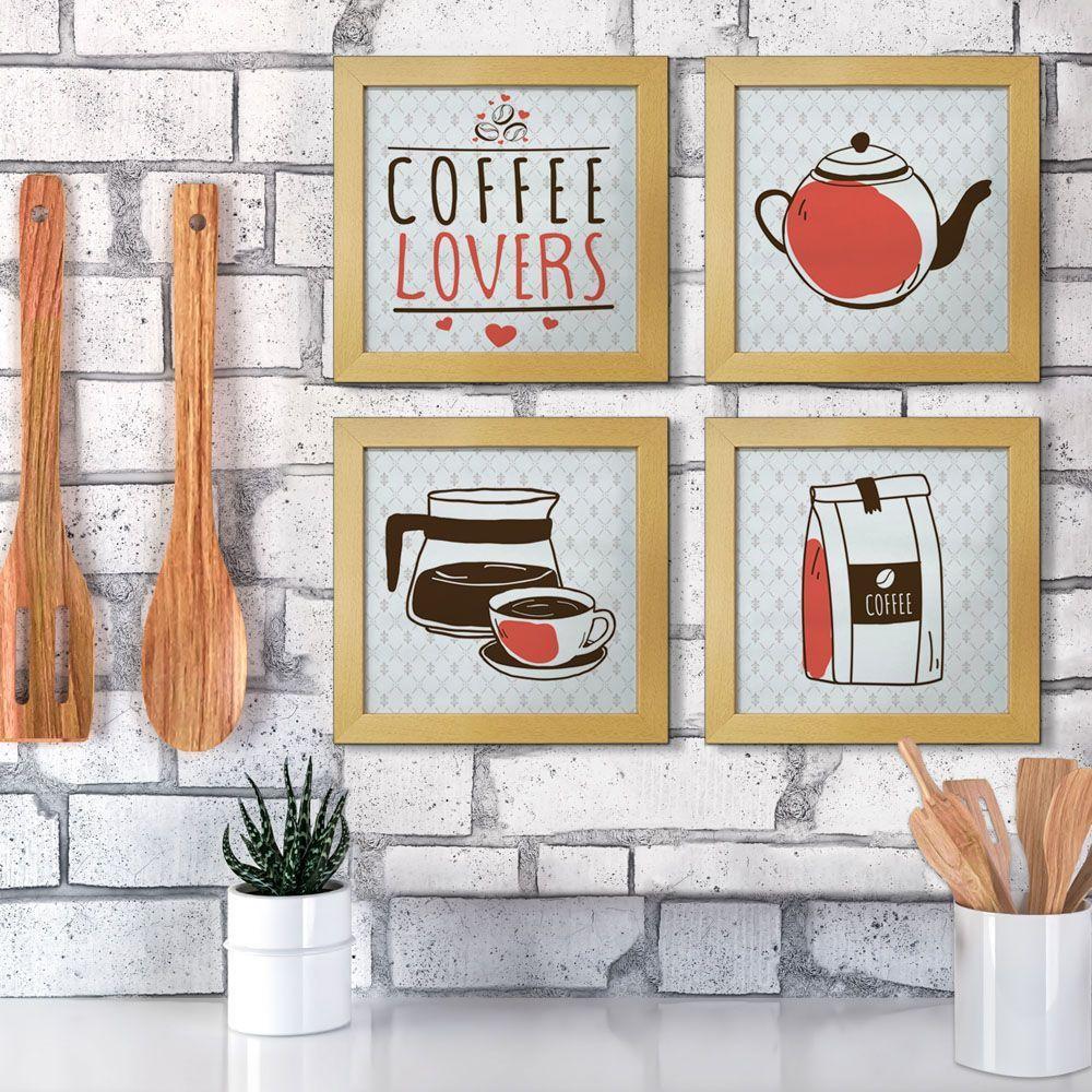 Quadro Cozinha 20x20cm Kit 4 Un Titulos Moldura Marfim - 6