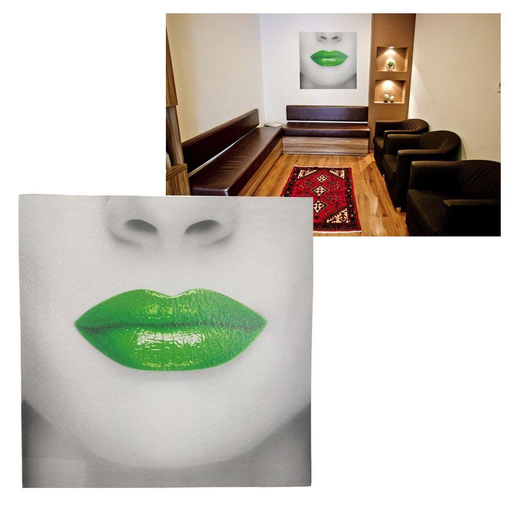 Quadro Labios Batom Verde Boca 40x40 Moldura Textura Decoraçao Quarto Sala Recepçao Enfeite Consultorio - 1