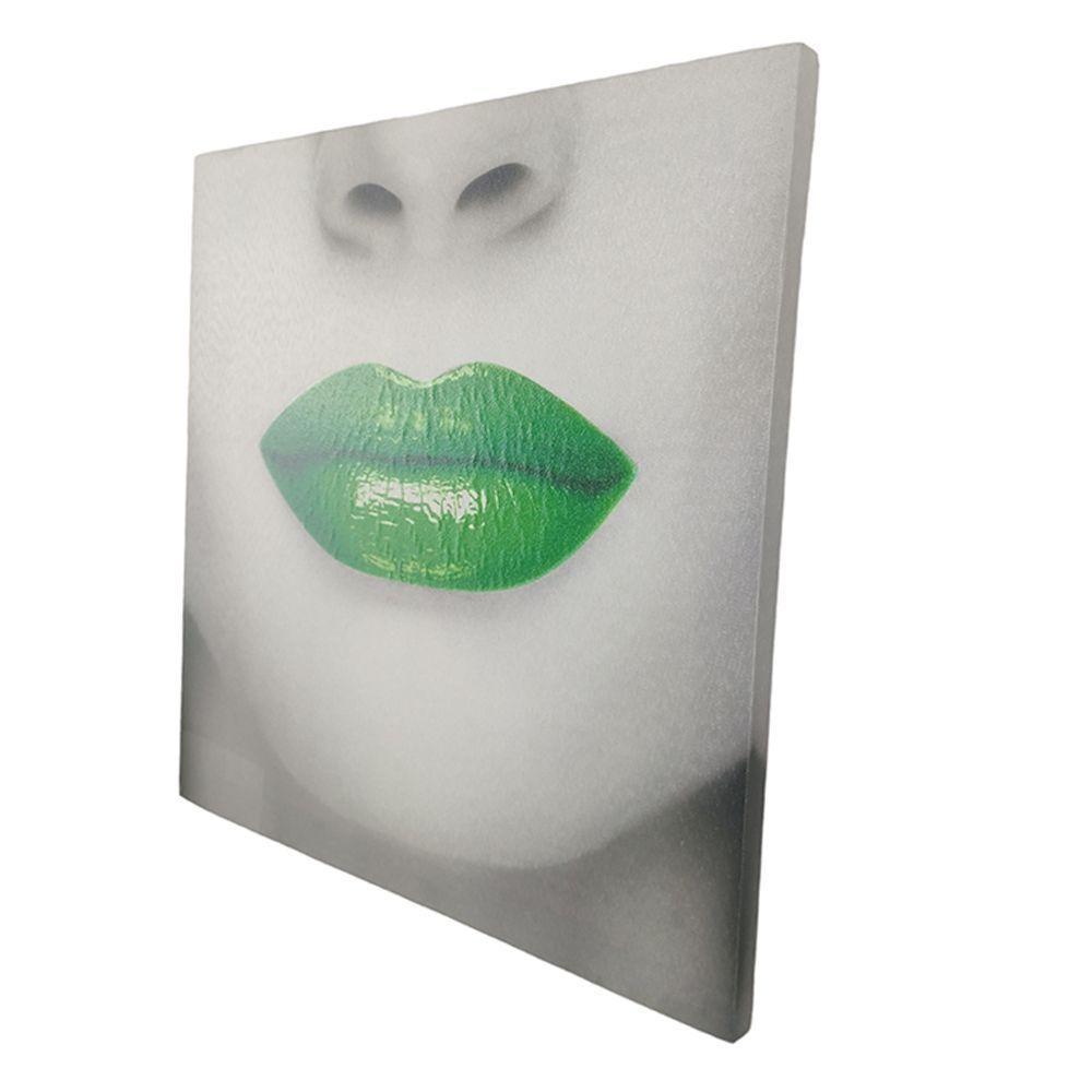 Quadro Labios Batom Verde Boca 40x40 Moldura Textura Decoraçao Quarto Sala Recepçao Enfeite Consultorio - 5