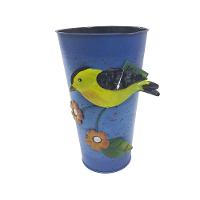 Vaso Metal Enfeite Jardim Quintal Varanda Passaro Flor Azul - 1