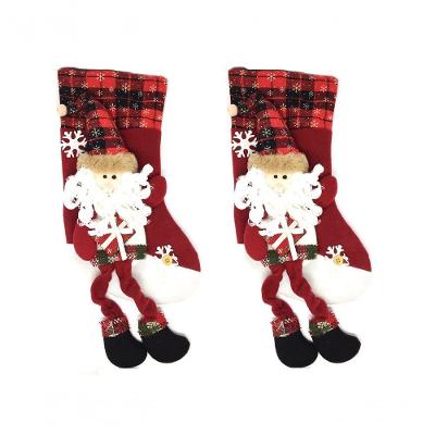Jogo Bota Natal Papai Noel Pelúcia 3D Vinho Xadrez 35Cm 2 Un