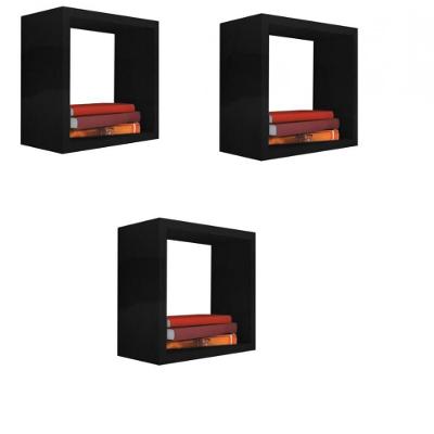 Kit 3 Nicho Decorativo 15X15X15 Cm Preto Em Mdf