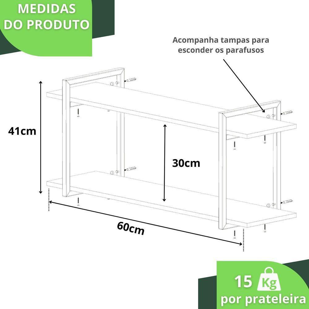 Prateleira Estilo Industrial Para Quarto Parede Gnd Pp 60Cm - 4