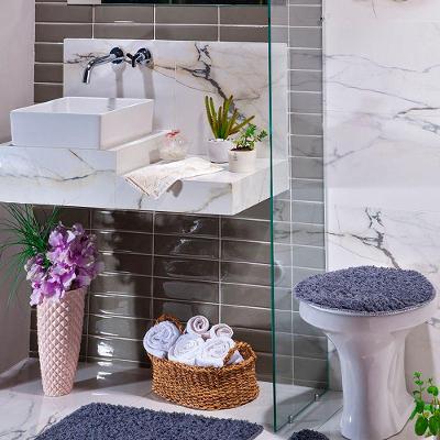 Kit Tapete Banheiro 3 Peças Cinza Natura High Algodão