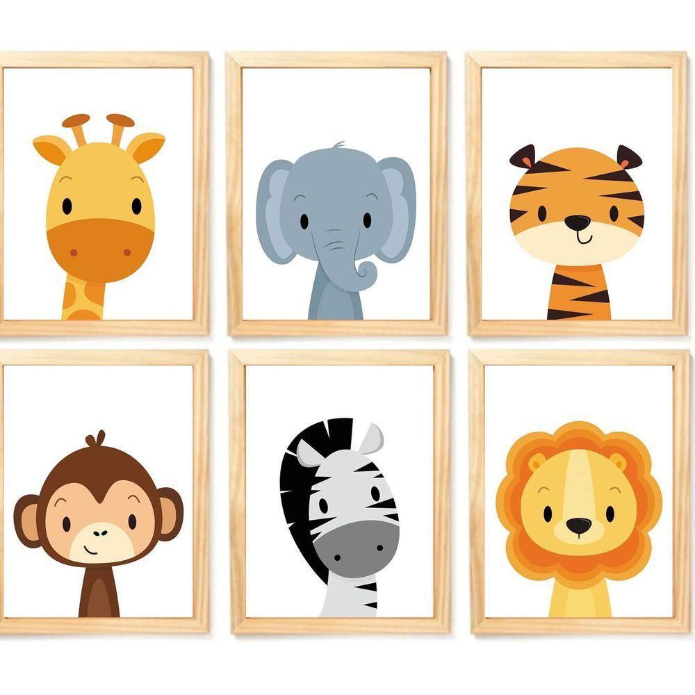 Quadro Infantil Safari 6 Un A4 Vidro E Pendurador. - 1