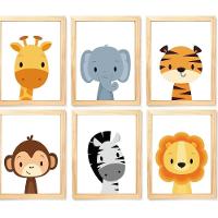 Quadro Infantil Safari 6 Un A4 Vidro E Pendurador. - 1