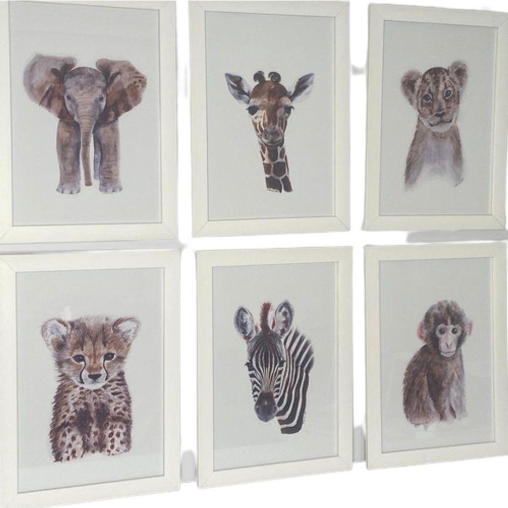 Quadro Infantil Safari 6 Un A4 Vidro E Pendurador - 1