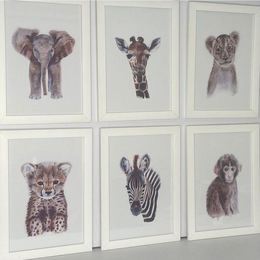 Quadro Infantil Safari 6 Un A4 Vidro E Pendurador - 6