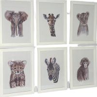 Quadro Infantil Safari 6 Un A4 Vidro E Pendurador - 1