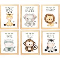 Quadro Infantil Safari 6 Un A4 Vidro E Pendurador. - 1