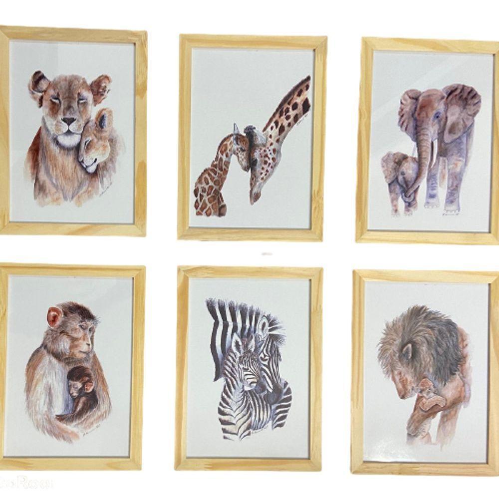 Quadro Infantil Safari 6 Un A4 Vidro E Pendurador - 1