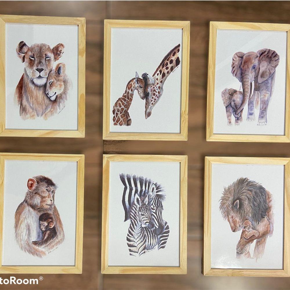 Quadro Infantil Safari 6 Un A4 Vidro E Pendurador - 6