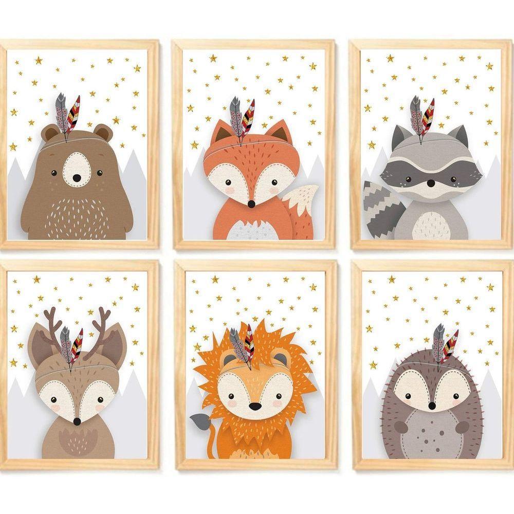 Quadro Infantil Safari 6 Un A4 Vidro E Pendurador. - 6