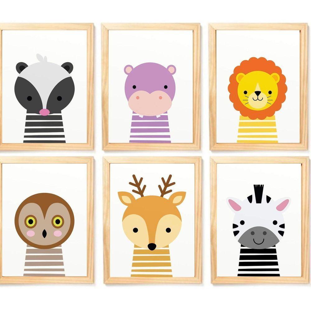 Quadro Infantil Safari 6 Un A4 Vidro E Pendurador - 1