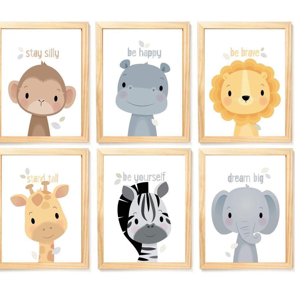 Quadro Infantil Safari 6 Un A4 Vidro E Pendurador. - 1