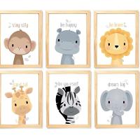 Quadro Infantil Safari 6 Un A4 Vidro E Pendurador. - 1