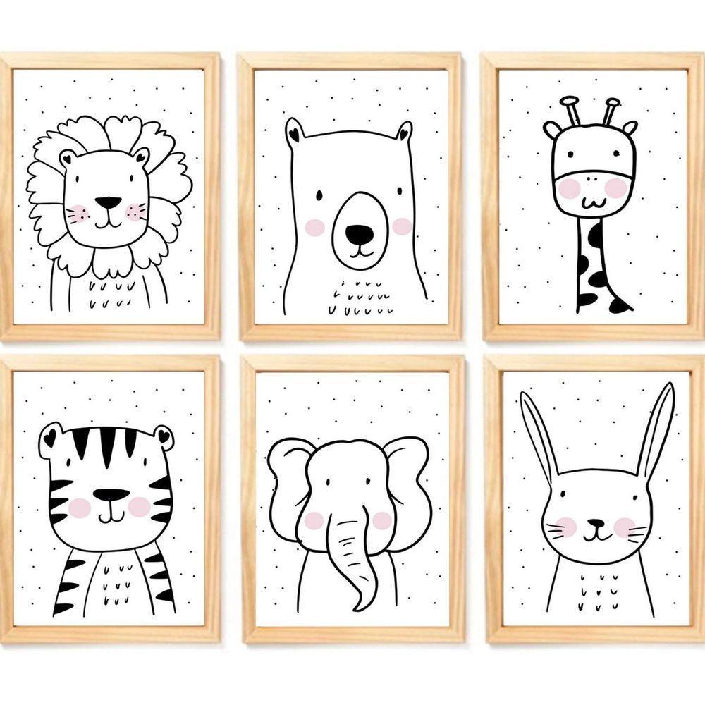 Quadro Infantil Safari 6 Un A4 Vidro E Pendurador - 1