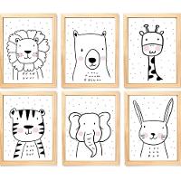 Quadro Infantil Safari 6 Un A4 Vidro E Pendurador - 1