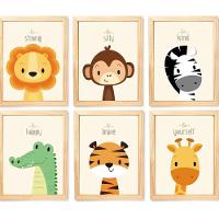 Quadro Infantil Safari 6 Un A4 Vidro E Pendurador - 1
