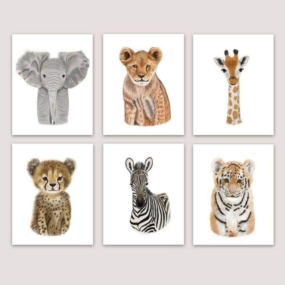 Quadro Infantil Safari 6 Un A4 Vidro E Pendurador - 1