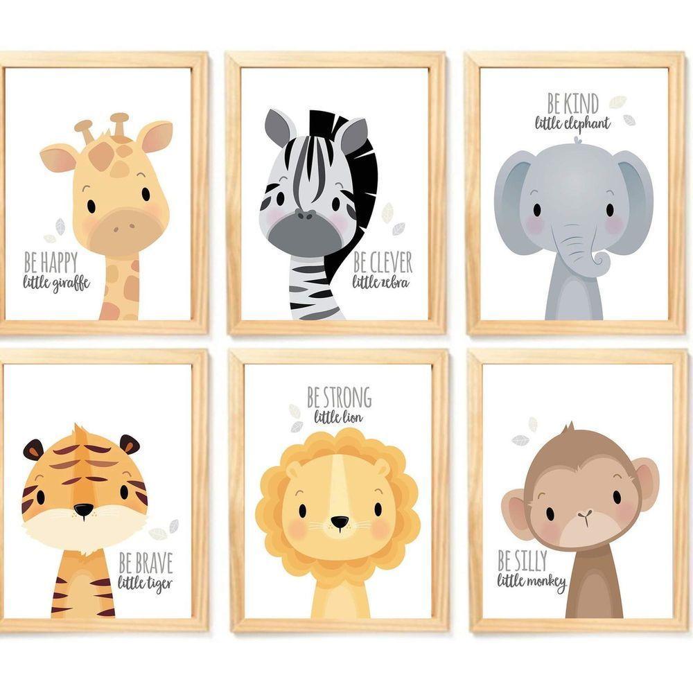 Quadro Infantil Safari 6 Un A4 Vidro E Pendurador. - 1