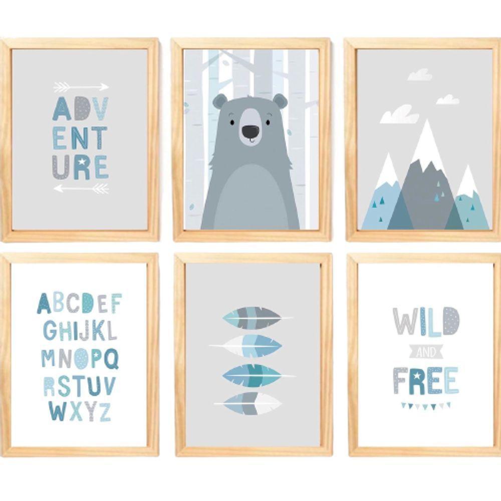 Quadro Infantil Urso 6 Un A4 Vidro E Pendurador - 1