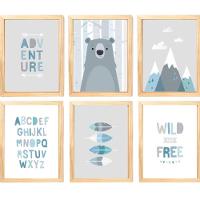 Quadro Infantil Urso 6 Un A4 Vidro E Pendurador - 1