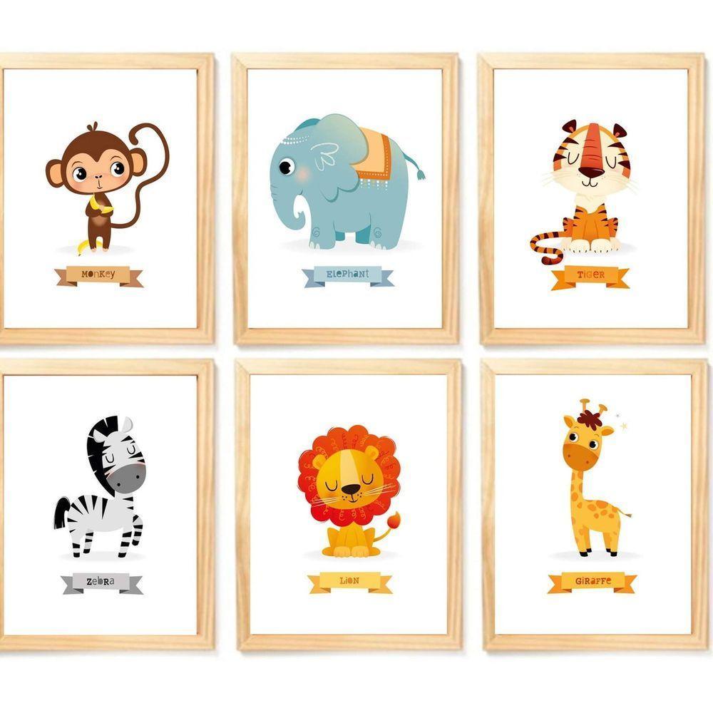 Quadro Infantil Safari 6 Un A4 Vidro E Pendurador - 1